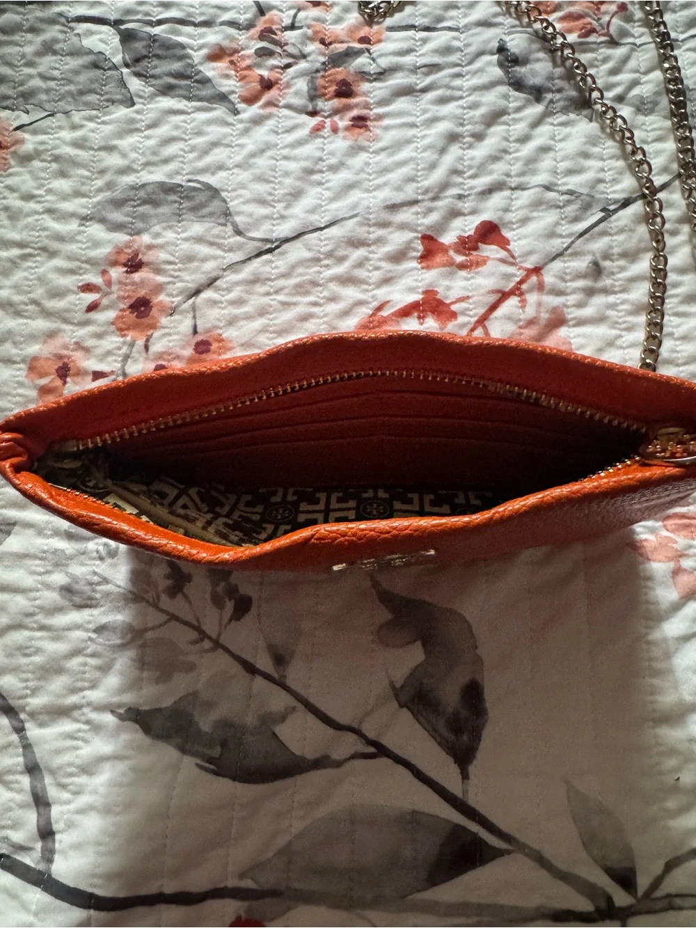 Tory Burch Orange Pebbled Leather Chain Crossbody